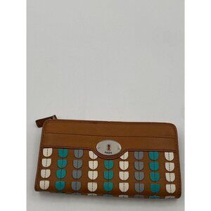 Fossil Mermaid Scale Zip Around Camel Wallet with Card Holder Brown